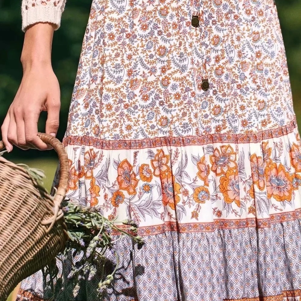 Boho Chic Gypsy Floral Print Maxi Skirt - Picture 2 of 4